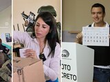 Con chaleco antibalas y escoltados de militares, así votan aspirantes presidenciales en Ecuador.