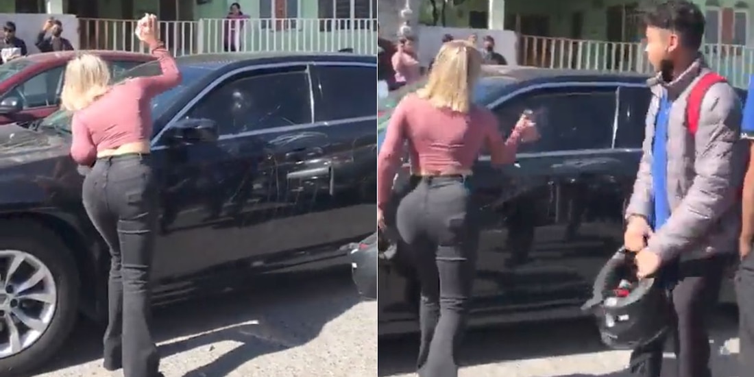 Una mujer descubrió una infidelidad y no dudó en romper el parabrisas de su pareja.