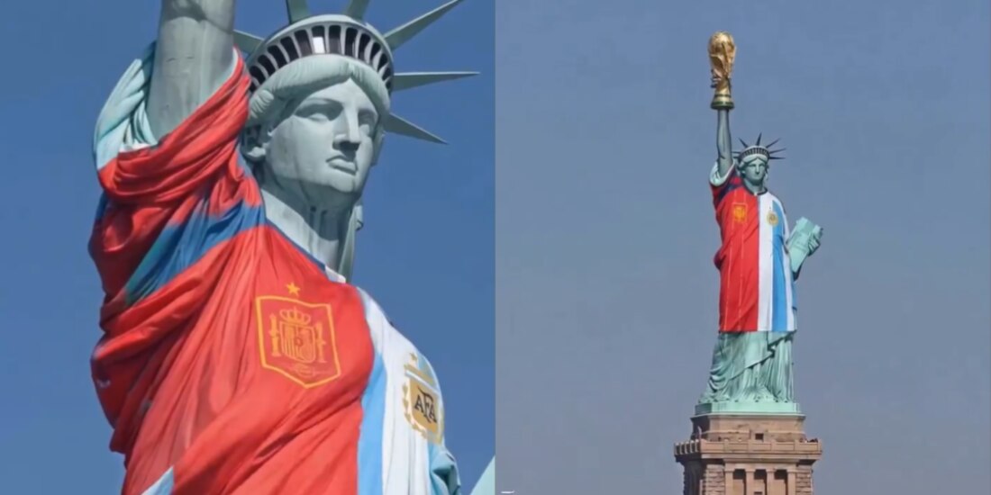 La Estatua de la Libertad se pone en modo Copa del Mundo 2026.