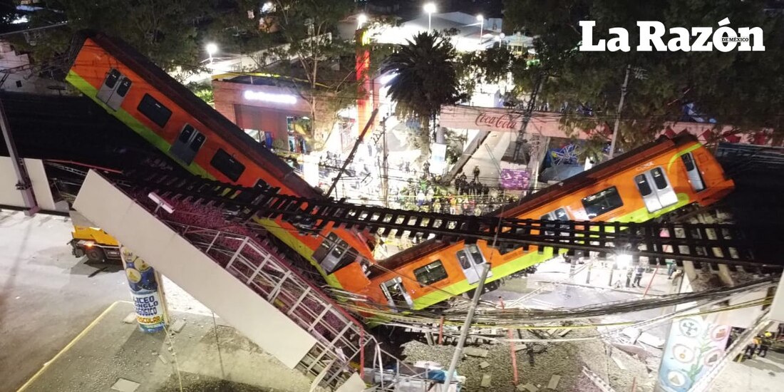 Imagen aérea del accidente en la Línea 12 del Metro.
