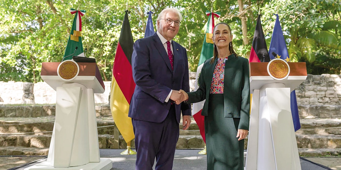 La Presidenta Claudia Sheinbaum junto con su homólogo de Alemania, Frank-Walter Steinmeier, ayer, en Cancún, Quintana Roo.