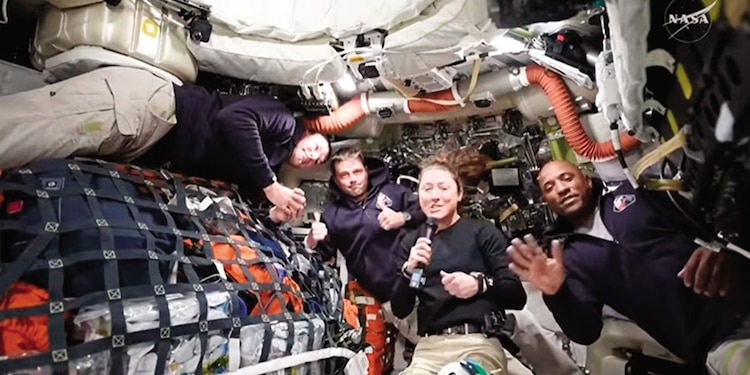 Los astronautas de la Misión Artemis II, ayer.