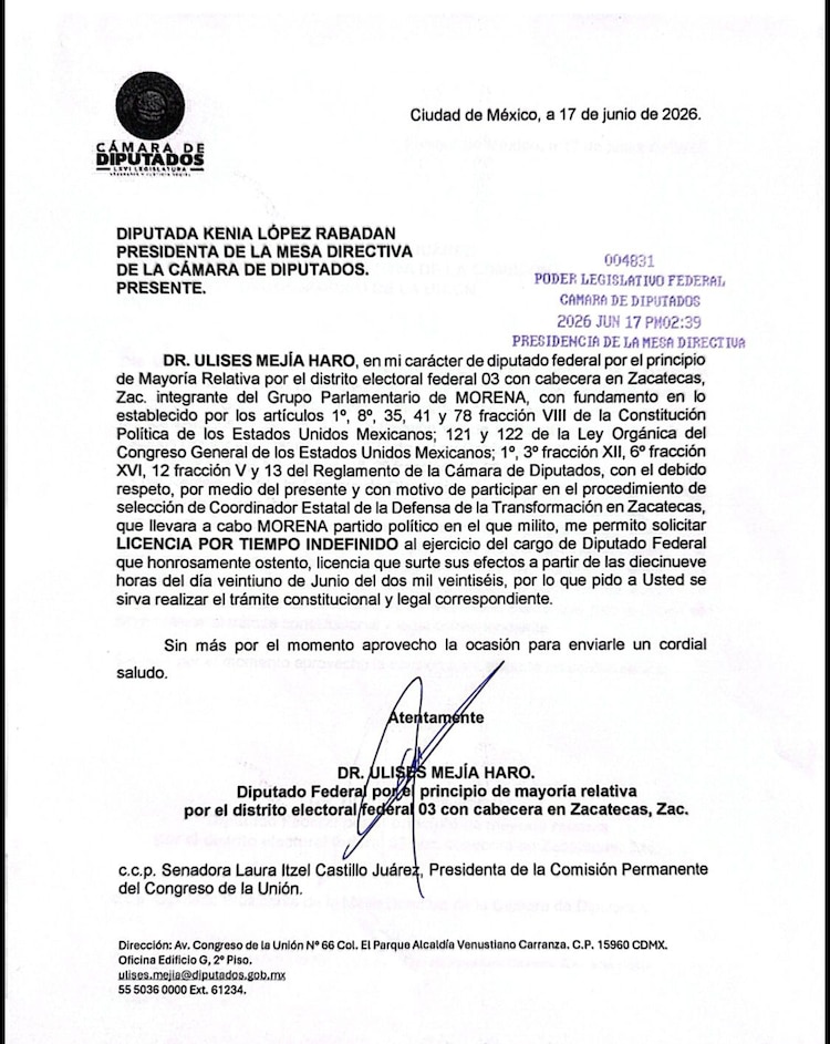 La separación de su curul se hará efectiva a partir del 21 de junio, priorizando primero la entrega obligatoria de su Segundo Informe Legislativo.