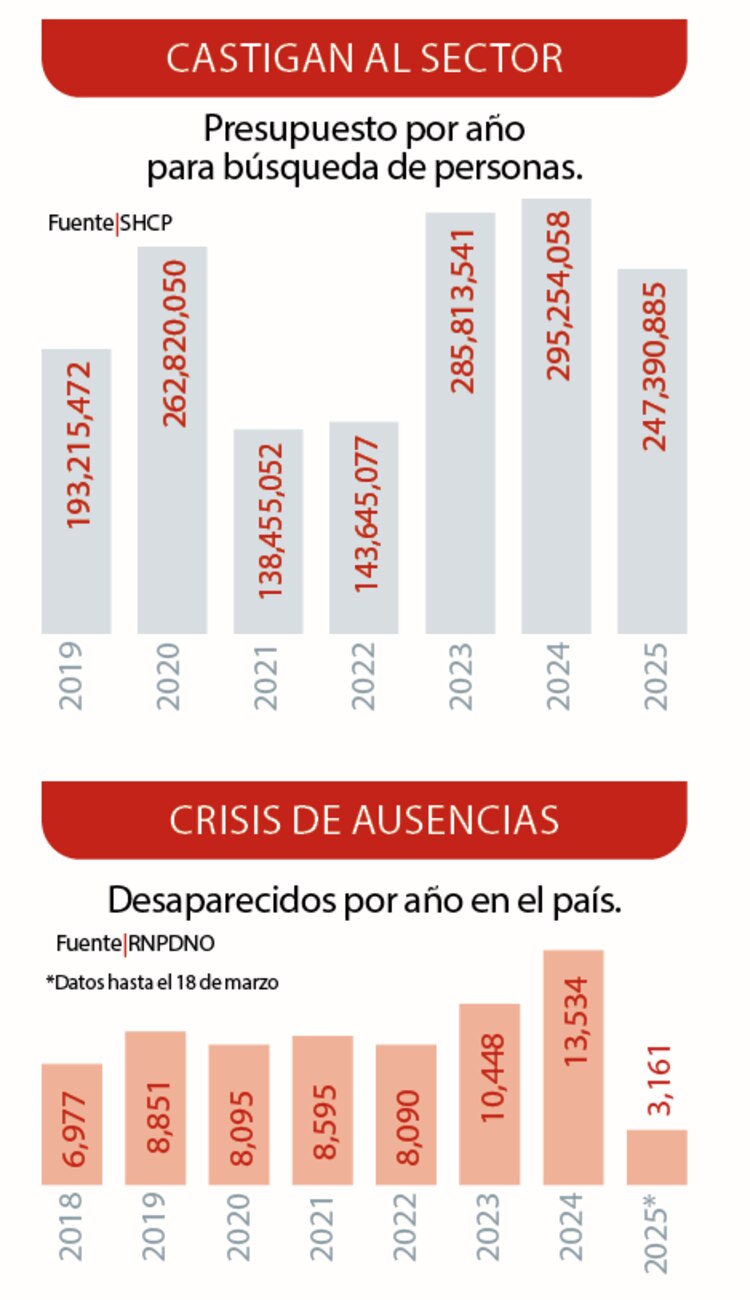 Presupuesto por año para búsqueda de personas.