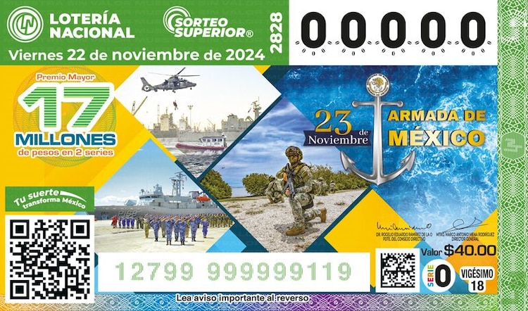El billete de la edición 2828 del Sorteo Superior está dedicado al Día de la Armada de México.