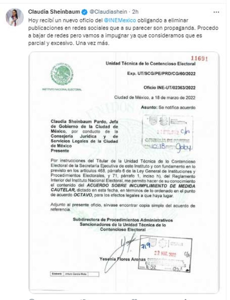 El mensaje de Claudia Sheinbaum en Twitter