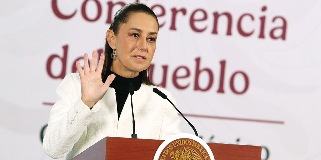 La presidenta Claudia Sheinbaum, durante conferencia en Palacio Nacional, ayer.