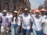 Protesta en calles de Michoacán este miércoles 27 de mayo.