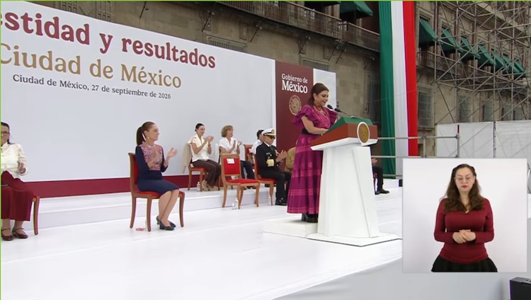 La Jefa de Gobierno de la Ciudad de México, Clara Brugada durante el evento de cierre de gira de la presidenta Sheinbaum por su Segundo Informe de Gobierno