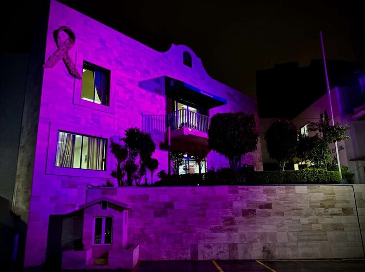 “En este Octubre Rosa, iluminamos estos edificios públicos para que todos nos sensibilicemos sobre este tipo de cáncer", dijo Romina Contreras.