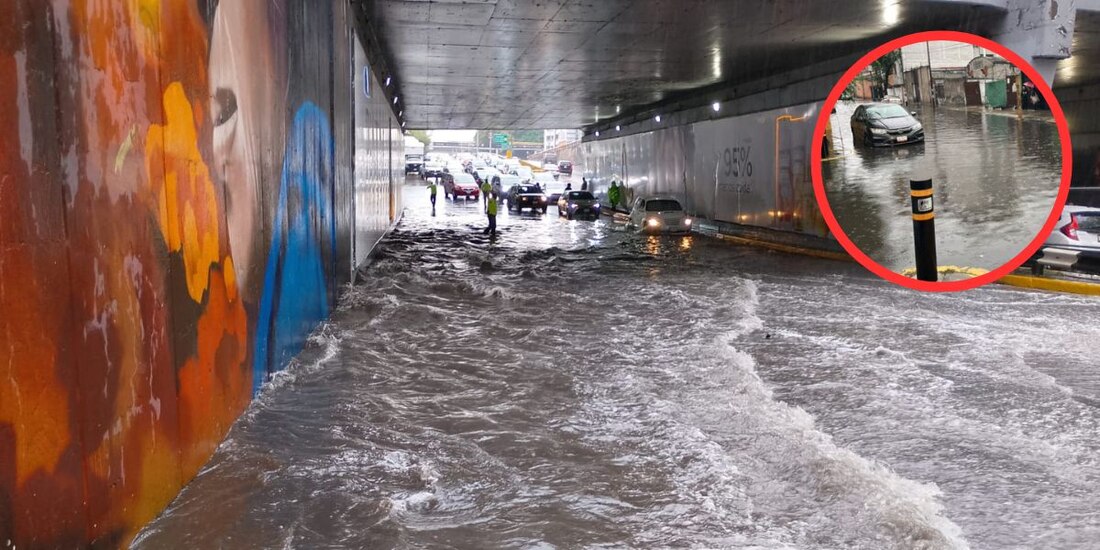 Fuertes lluvias en CDMX provocaron inundaciones en el Circuito Interior.