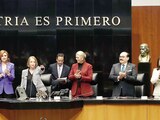 Laura Itzel Castillo rinde protesta como presidenta ante la Mesa directiva del Senado, ayer.