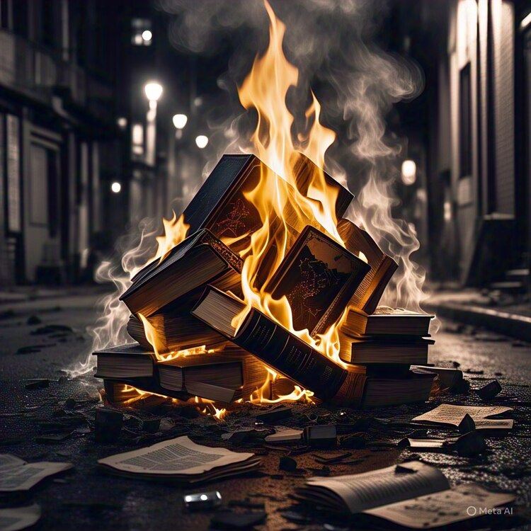 Una recreación con Inteligencia Artificial de la quema de libros por parte del Ejército nazi, episodio que se ha vuelto parte de la cultura popular.