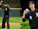 Robert Lewandowski lanzando la primera bola en el Guaranteed Rate Field.