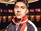 Obed Vargas, en el vestidor del Atlético de Madrid, ayer.