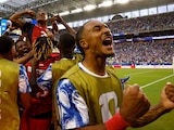 Los jugadores de Cabo Verde festejando su anotación.