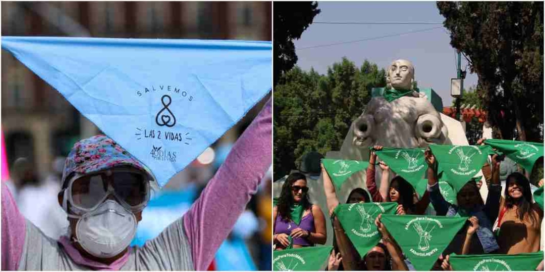 A la izquierda, manifestación provida; a la derecha, por la legalización del aborto