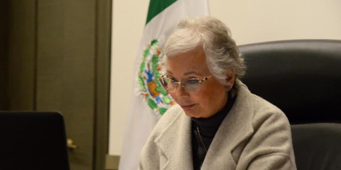 Olga Sánchez Cordero en reunión virtual.