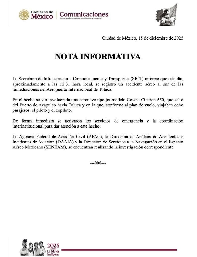 Nota informativa de la SICT