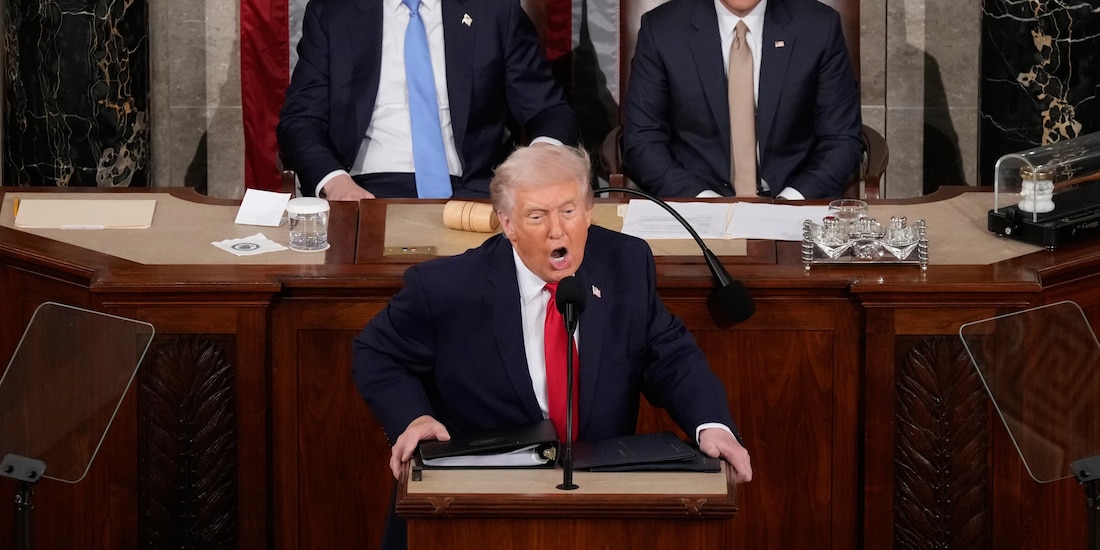 Donald Trump durante su discurso del estado de la Unión, el 24 de febrero de 2026.