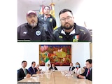 ROBERTO VELASCO al entrevistarse, ayer, con el equipo técnico de futbol infantil