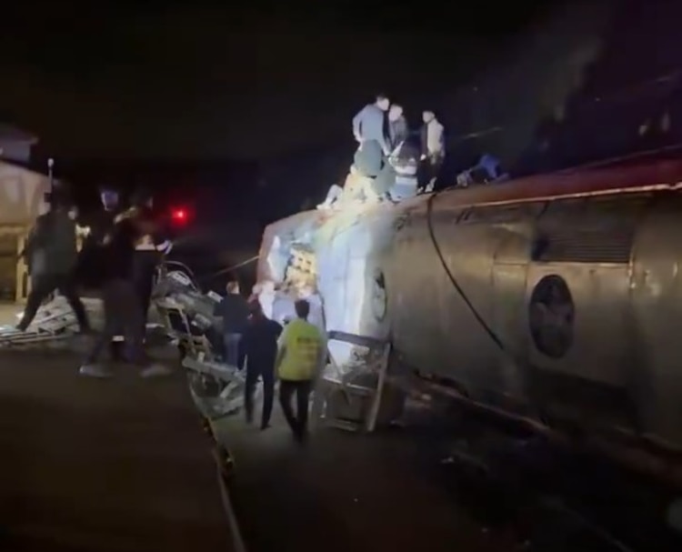 Aspecto del accidente de un tren en Adamuz, en Córdoba, España.
