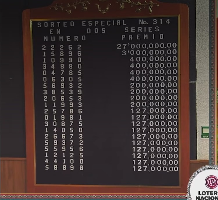 Resultados del Sorteo Especial 314 del 17 de julio del 2026.