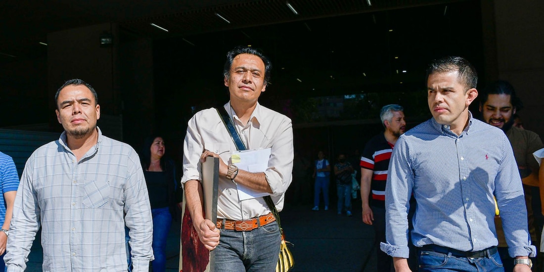 Marx Arriaga, a su salida de las instalaciones la SEP al sur de la CDMX, el pasado 17 de febrero.