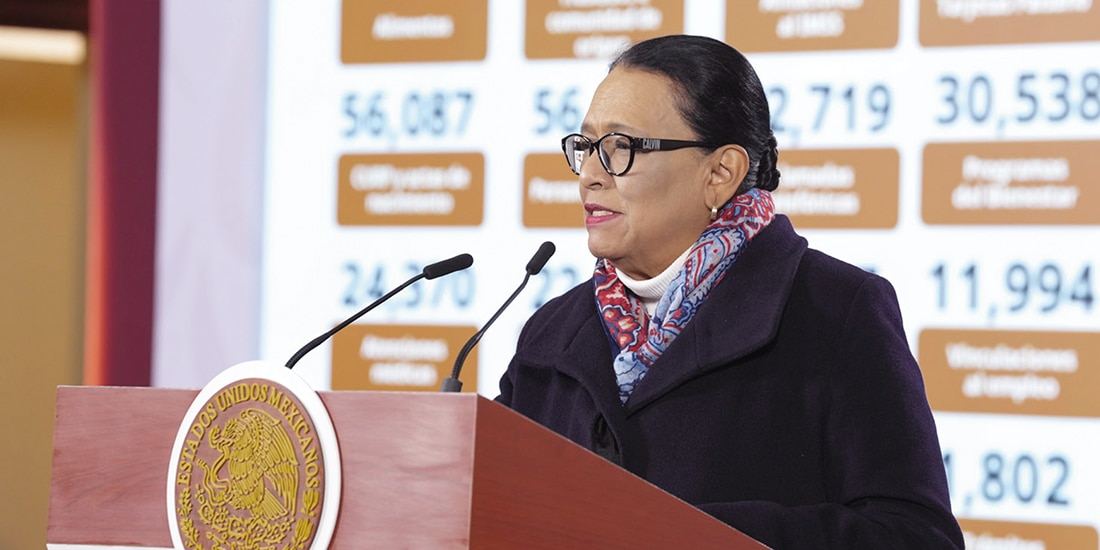 La titular de Segob, Rosa Icela Rodríguez, ayer, en conferencia.
