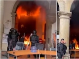 Incendio de acceso a Congreso de Jalisco tras protesta por el agua en Guadalajara, el 18 de octubre de 2026.