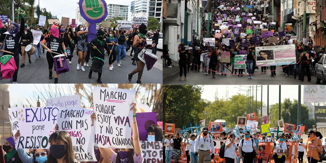 Algunas de las manifestaciones de mujeres que tuvieron lugar, ayer.
