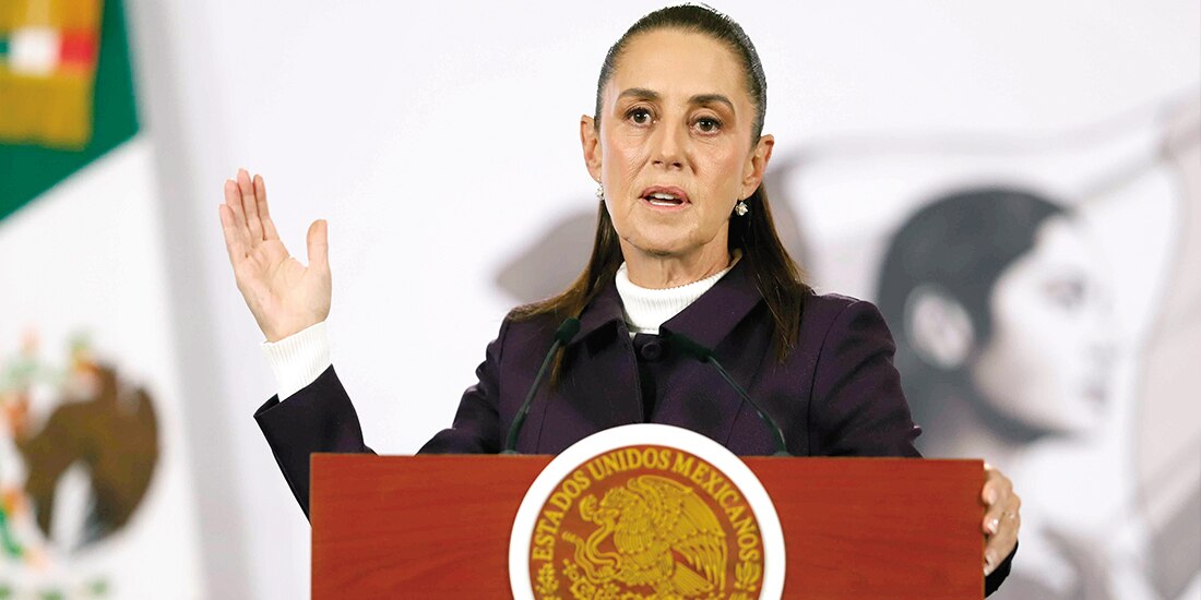 La mandataria federal Claudia Sheinbaum, ayer, en conferencia en Palacio Nacional.