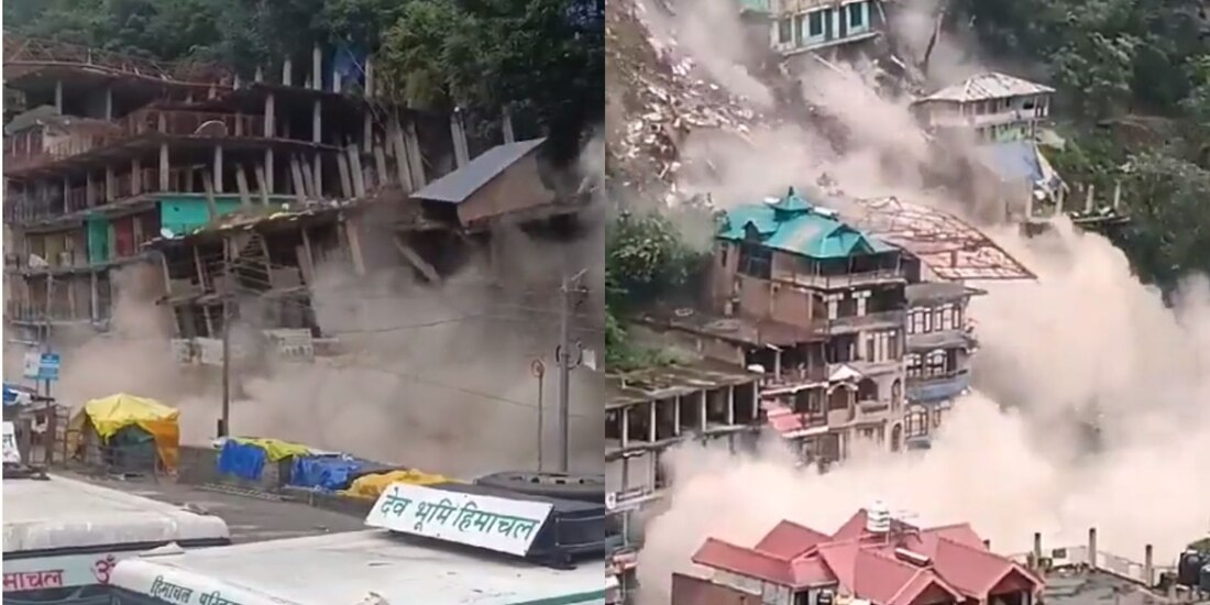 Colapsan como fichas de dominó varios edificios por deslizamiento de tierra tras devastadoras lluvias en India.