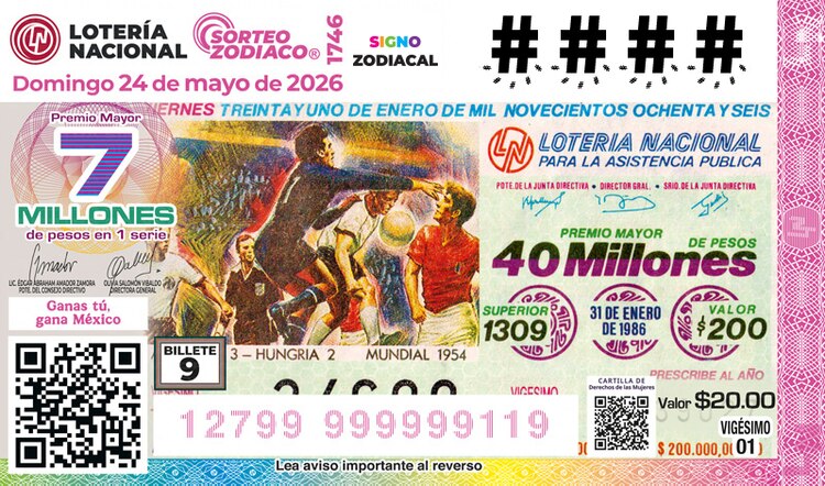 El Sorteo Zodiaco 1746 está dedicado al Mundial 2026 9-10 del Álbum Retro Lotería Nacional y el Futbol 2026.