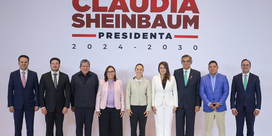 La virtual presidenta electa, Claudia Sheinbaum (centro), se reunió este martes con gobernadores el noreste.