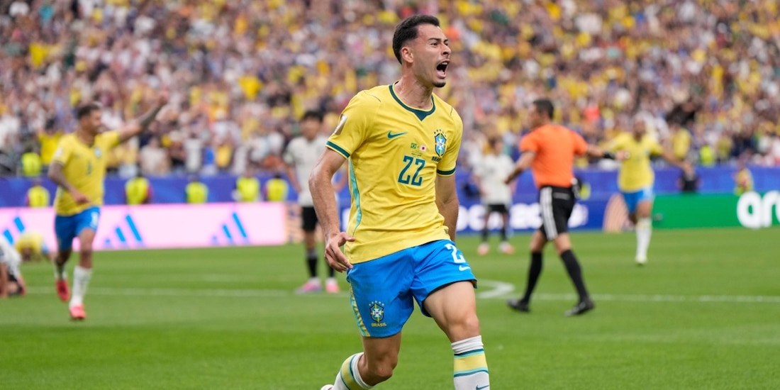 Gabriel Martinelli festeja tras marcar el segundo gol de Brasil ante Japón en los 16vos de final de la Copa del Mundo 2026