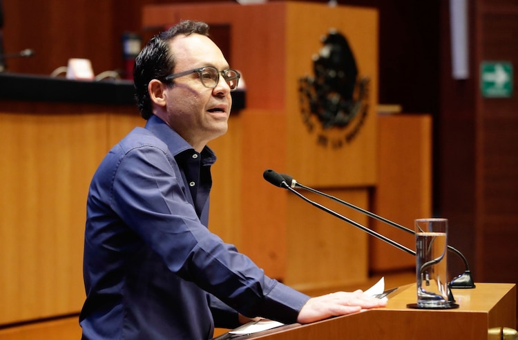 El coordinador emecista en el Senado, Clemente Castañeda, el pasado 11 de abril, en la tribuna de la Cámara alta.