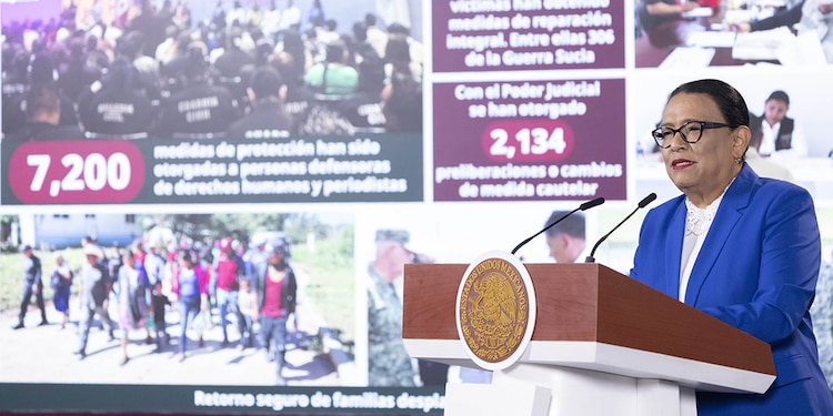LA TITULAR de Segob, Rosa Icela Rodríguez, ayer, en conferencia de prensa