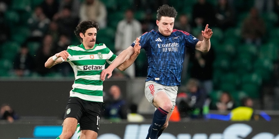 Una acción del Sporting Clube ante Arsenal en los cuartos de final de la Champions League