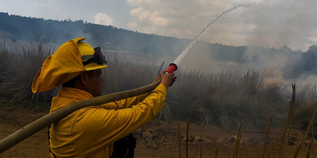 Un bombero combate incendio forestal