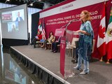 Tatiana Clouthier, secretaria de Economía, ayer durante el Foro Trilateral.