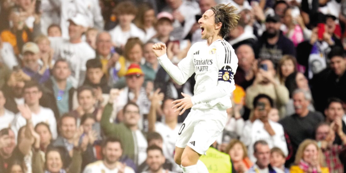 Luka Modric celebra el gol que marcó, ayer, con el Real Madrid