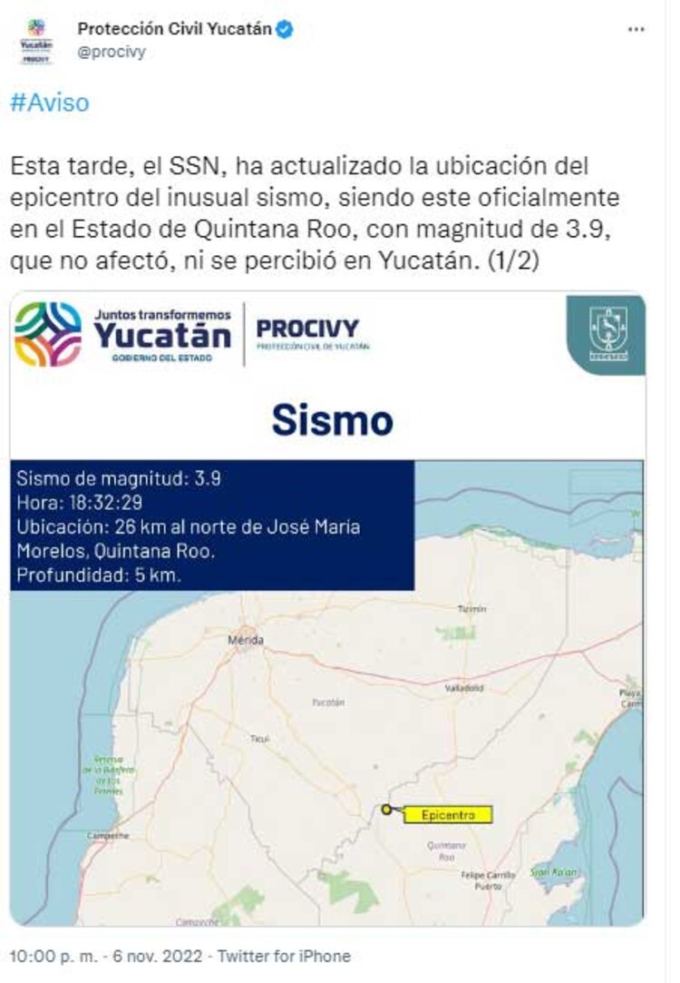 el mensaje deProtección Civil Yucatán en redes<br>