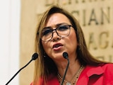LA DIPUTADA petista, ayer, en la tribuna del Congreso de la Ciudad de México.