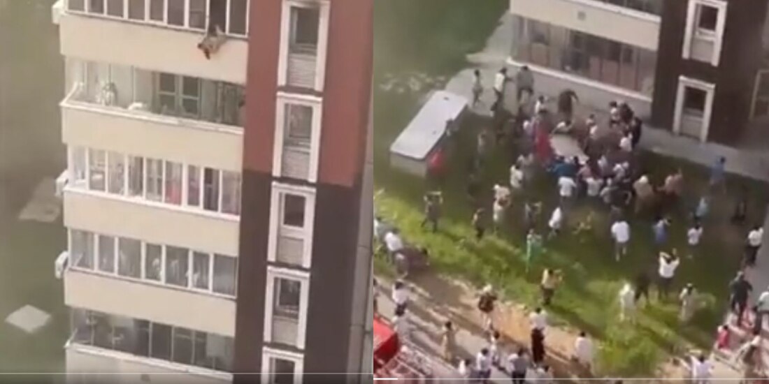 Personas saltan desde las ventanas de un edificio de departamentos de 16 pisos para no morir quemados durante un incendio.