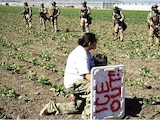 Una mujer protege a su hijo durante una redada de ICE en campos agrícolas de California, en julio de 2025.