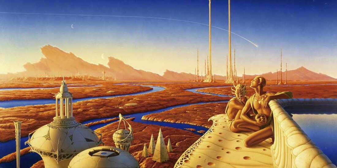 Michael Whelan, El descenso. Crónicas marcianas, acrílico sobre tela, 1989.
