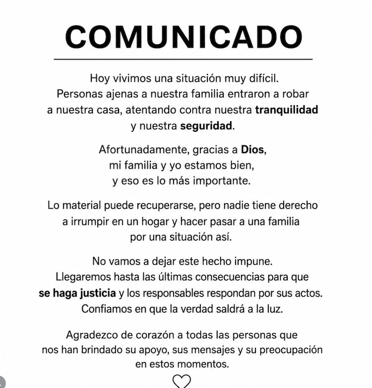 Karely Ruiz emite comunicado sobre el robo que sufrió en su casa