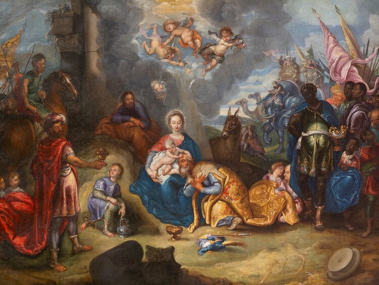 La adoración de los santos reyes es otra de las piezas.