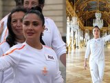 Salma Hayek portó la antorcha olímpica en Paris 2024.